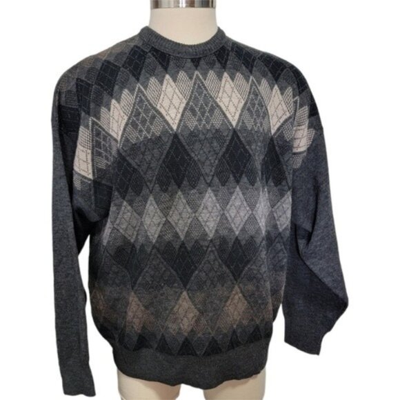 Vtg Florence Tricot gray pull over sweater size XL wool blend Argyle Italy - Picture 6 of 6